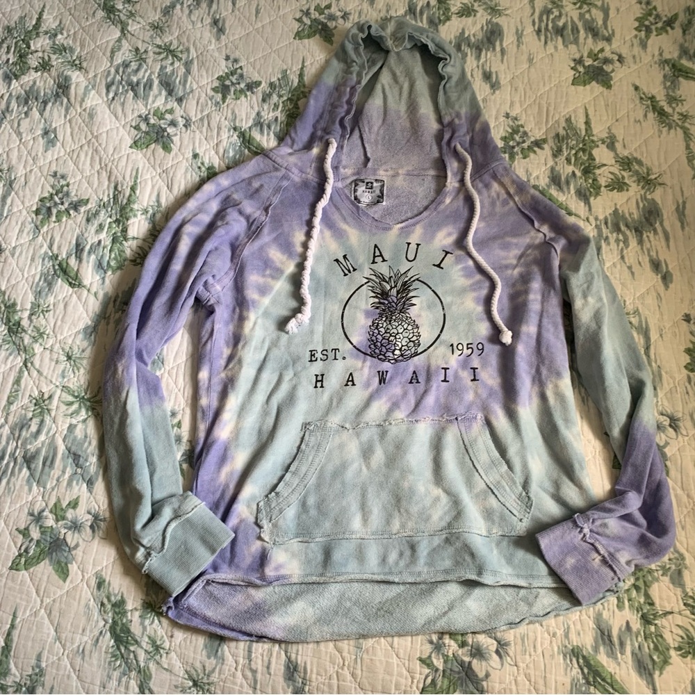 MPL Hawaii Maui Tie Dye Pullover Hoodie Purple Turquoise Blue L Terry